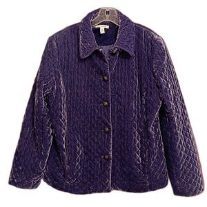 Purple Shimmery Velvet Quilted Jacket Barn Coat Women's 12 Preppy Old Money